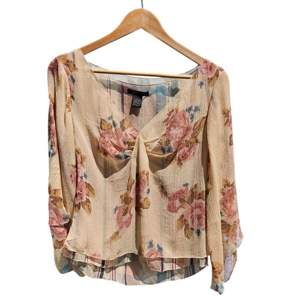VTG Y2K The Limited Womens M 100% Silk Floral Top Fairy Ethereal Sheer Romantic